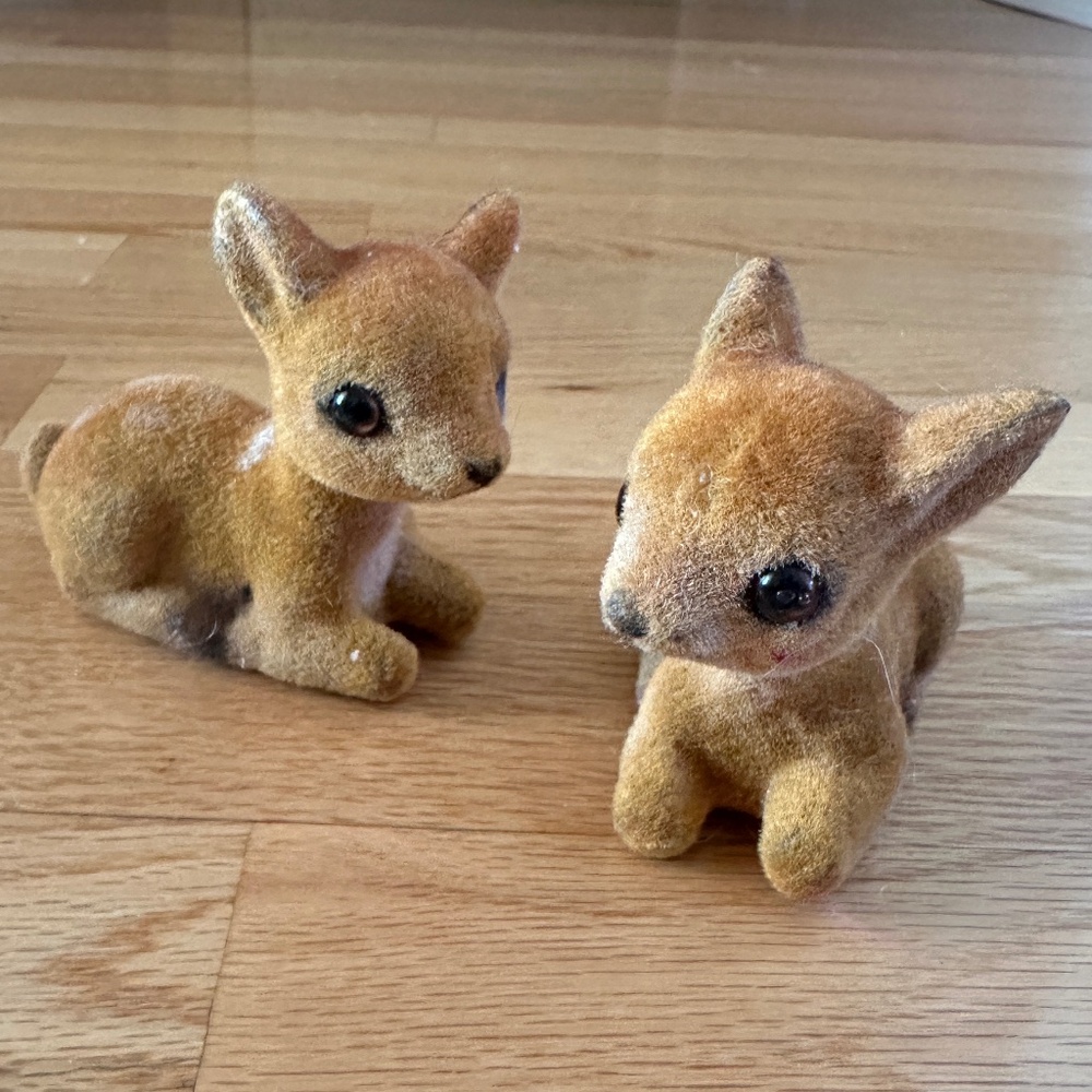 Vintage Flocked Deer Two Fawns